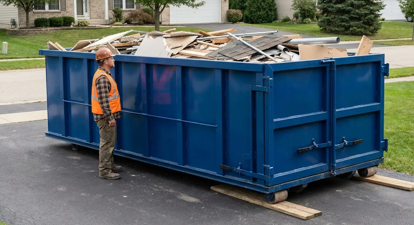 Dumpster loaded correctly to avoid overage fees in Austin, TX