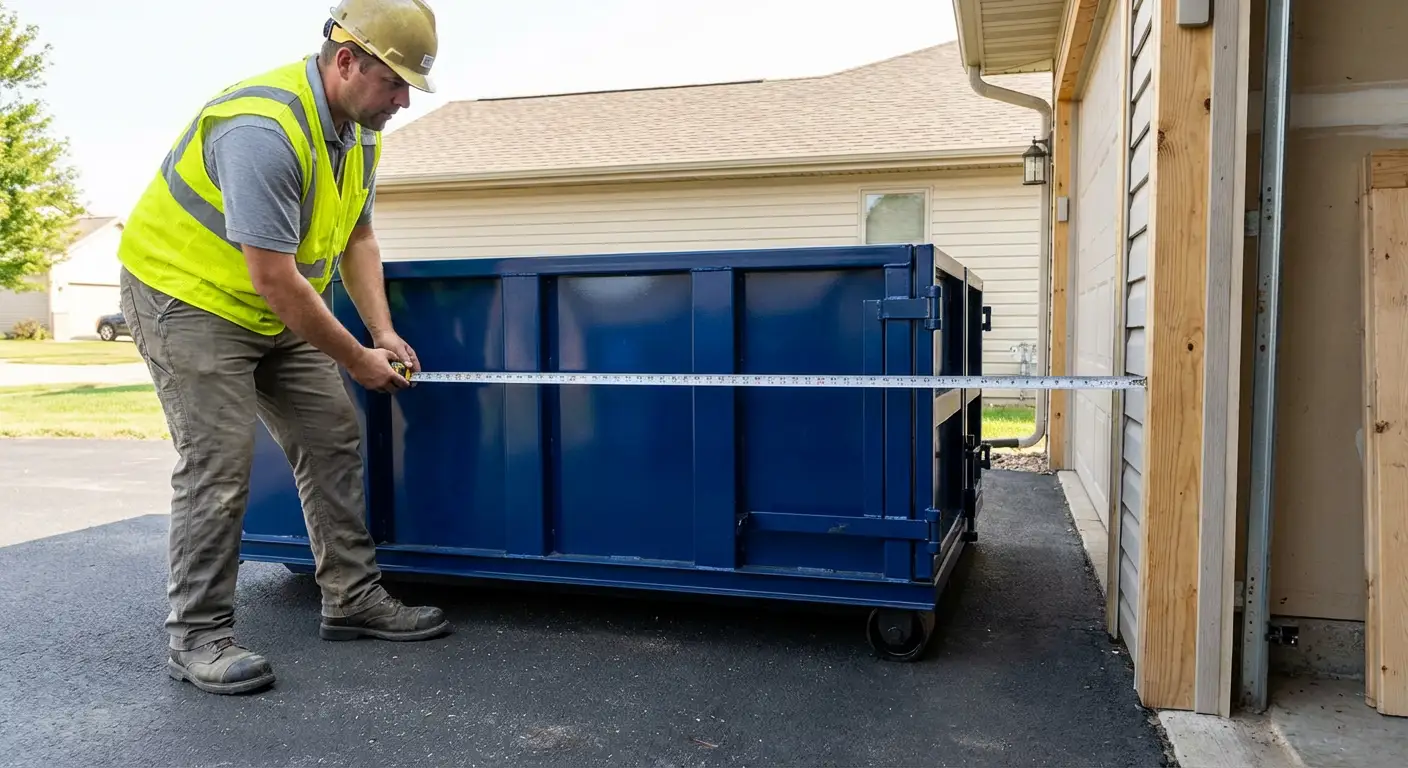 Site assessment for dumpster placement showing clearance requirements in Austin, TX