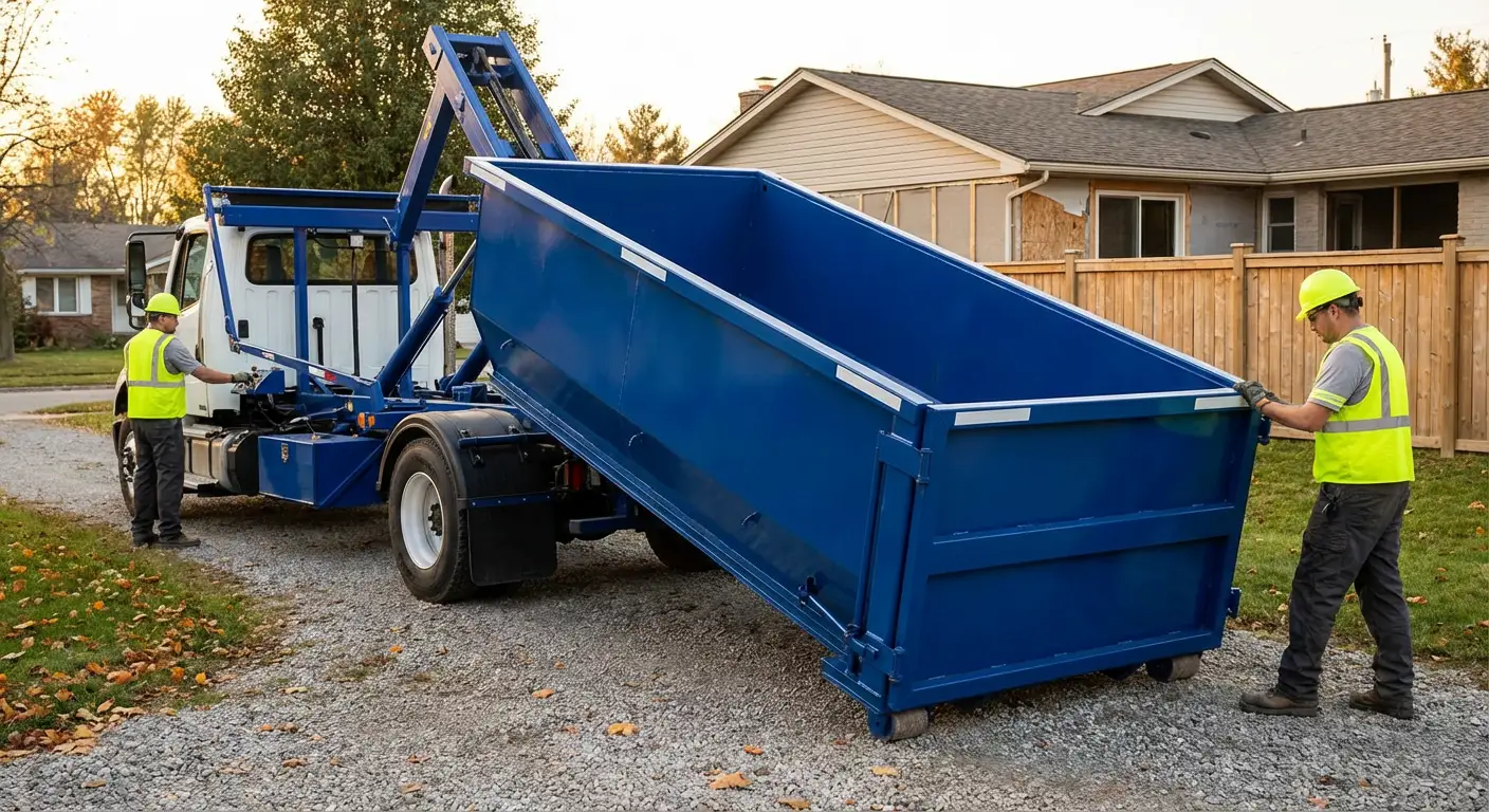 Roll-off dumpster rental delivery truck in Austin, TX